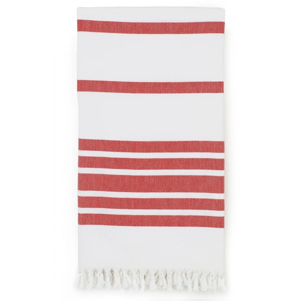 Herringbone 100% Turkish Cotton Pestemal/Fouta Towel Red White 70x35in